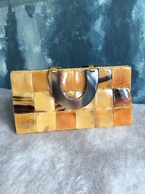 4.75” X 9.5” Amber Tortoiseshell Mosaic Tile Handbag - Retro